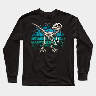 Skeleton Raptor Velociraptor Blue Jungle Dino Long Sleeve T-Shirt